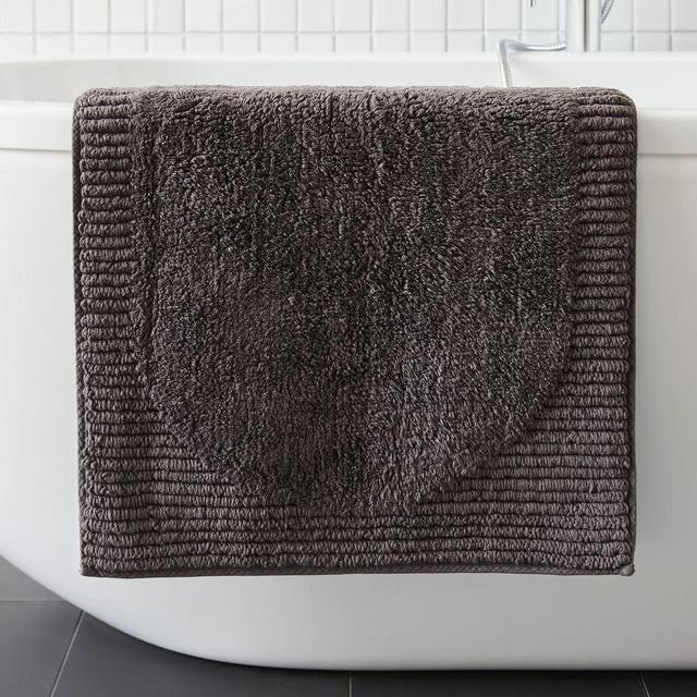 Organic Plush Border Bath Mat, Charcoal, 20"x34"
