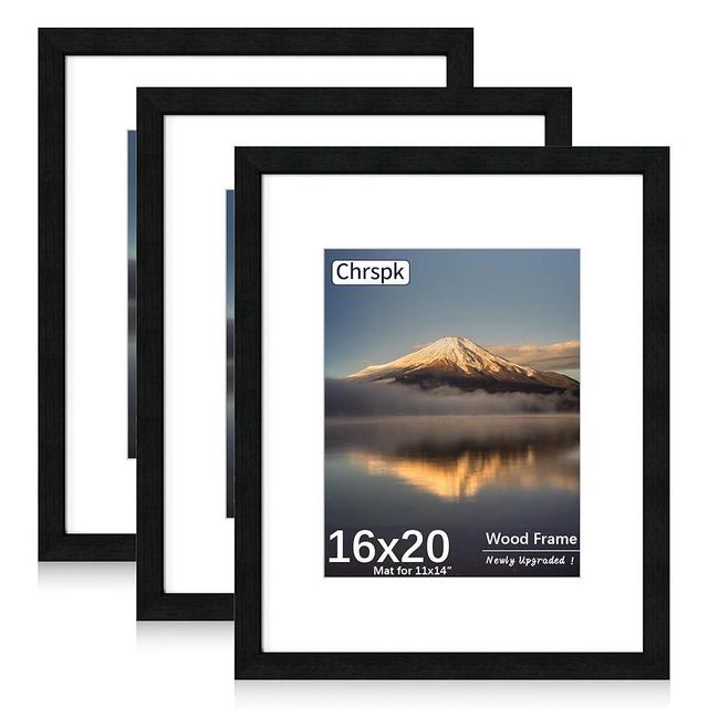 Chrspk 16x20 Poster Frame, Display Pictures 11X14 with Mat or 16x20 Without, Wall Hanging Frames, Black, 3 Pack