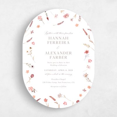 White Oval Wedding Invitation - Lino Classic