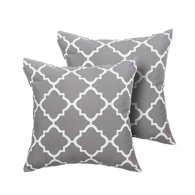 IN4 Care Set of 2 Outdoor Throw Pillow Covers, All Weather Decorative Throw Pillow Cover Cushion Case 17 Inch x 17 Inch, for Sofa Couch Patio Furniture Decoration-Geometry Grey