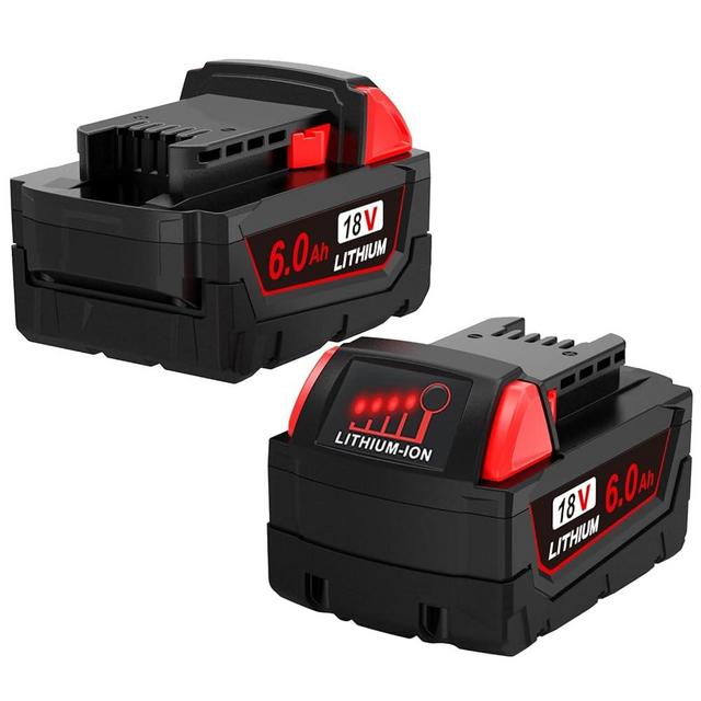 FEOTDN 2 Pack 18V 6.0AH Replacement for Milwaukee M18 Battery Compatible with Milwaukee 18V Battery 48-11-1815 48-11-1820 48-11-1840 48-11-1850 48-1160 Cordless Power Tools and Battery Chargers