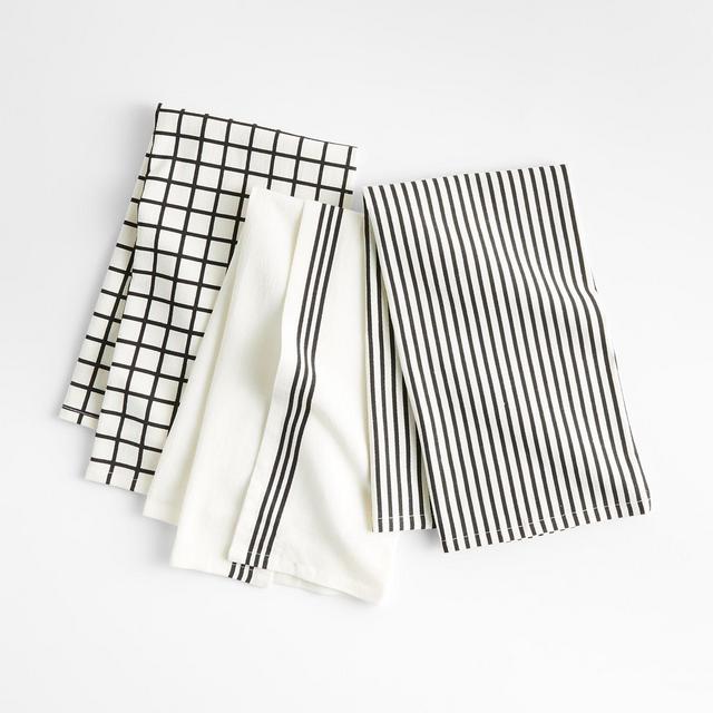 Black Flour Sack Dish Towel Set with Reusable Bag