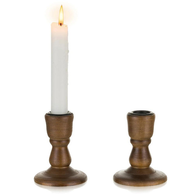 Inweder Wood Candle Holders for Candlesticks: 2 Pcs Wood Taper Candle Holders Rustic Candlesticks Holders Distressed Brown Candle Holder Wooden Farmhouse Candle Holders for Wedding Home Decor Event