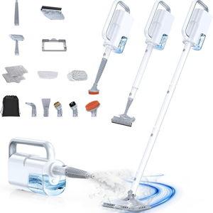 ScrubWiz Steam Mop with Detachable Handheld Steam Cleaner, 10-in-1 Multi Accessories, Quick 10s Heat, 350ml and 2-Level Steamer for Cleaning Floor, Carpet, BBQ Grill, Tile, and Grout, Light White