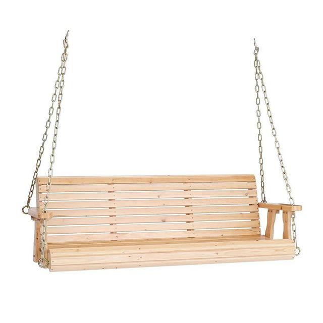 VINGLI Upgraded Wooden Patio Porch Swing for Courtyard & Garden, Heavy Duty 880 LBS Swing Chair Bench with Hanging Chains for Outdoors (5 FT, Natural)