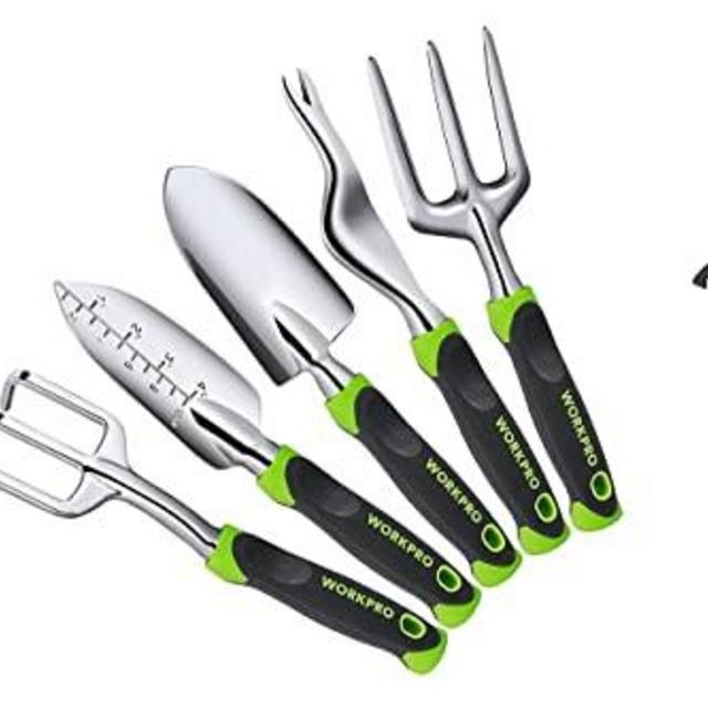 WORKPRO Garden Tool Bag with 6 Piece Garden Tool Set, Folding Pruning Saw with 7-Inch Bi-metal Saw Blade, Trowel Transplanter Weeder Hand Fork Cultivator Included