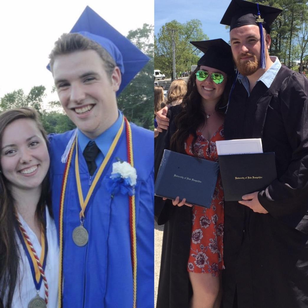 Graduating high school on the left in 2013 and college on the right in 2017