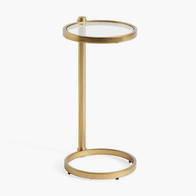 Everson Round Glass C-Table Table, Antique Brass
