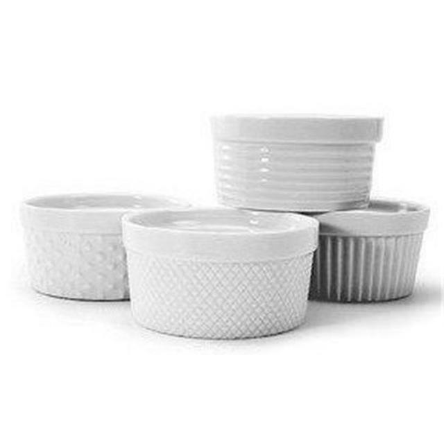 Bia Cordon Bleu 904925 6 oz White Porcelain Assorted Textured Ramekin, Pack of 4