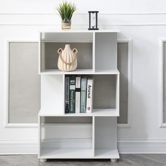 Modern Staggered 3-Shelf Manor Bookcase, White