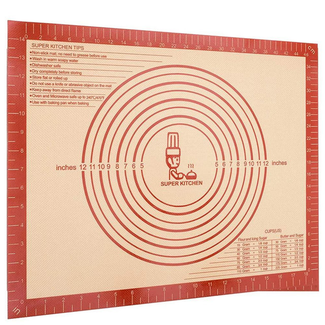 Extra Thick Silicone Pastry Mat Large for NonStick Baking Mat with Measurement，For Kneading mat ,Fondant /Counter Pad, Dough Rolling Mat, Silicon Cookie Sheet, Pie Crust Bake Mat (16×20, Red)