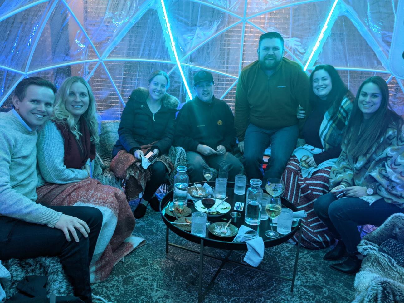 Night out with friends in rooftop igloos