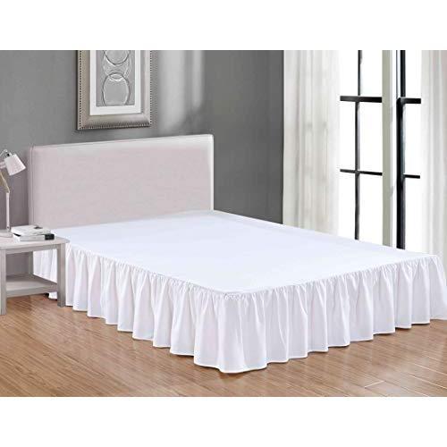 Sheets & Beyond Wrap Around Solid Luxury Hotel Quality Fabric Bedroom Dust Ruffle Wrinkle and Fade Resistant Gathered Bed Skirt 14 Inch Drop (Queen, White)