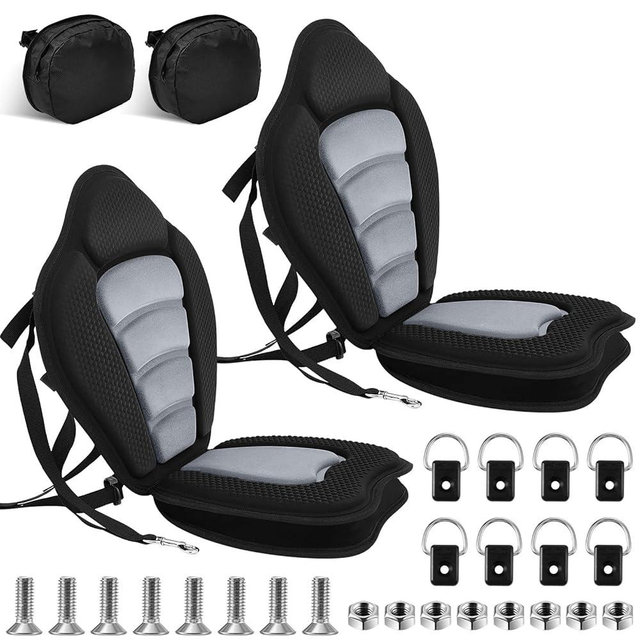 Lewtemi 2 Set Thicken Kayak Seat with Back Support Canoe Paddle Board Seat with Detachable Storage Bag Adjustable Sit on Top Paddleboard Cushion for Kayaking Canoeing Rafting
