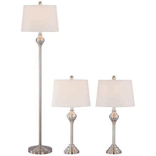 Mason Traditional Table Floor Lamps Set of 3 Brushed Steel White Tapered Drum Shade for Living Room Family Bedroom - Barnes and Ivy