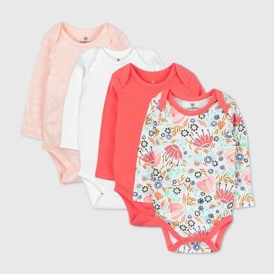 Honest Baby Girls' 4pk Organic Cotton Long Sleeve Bodysuit (0-3 Months)