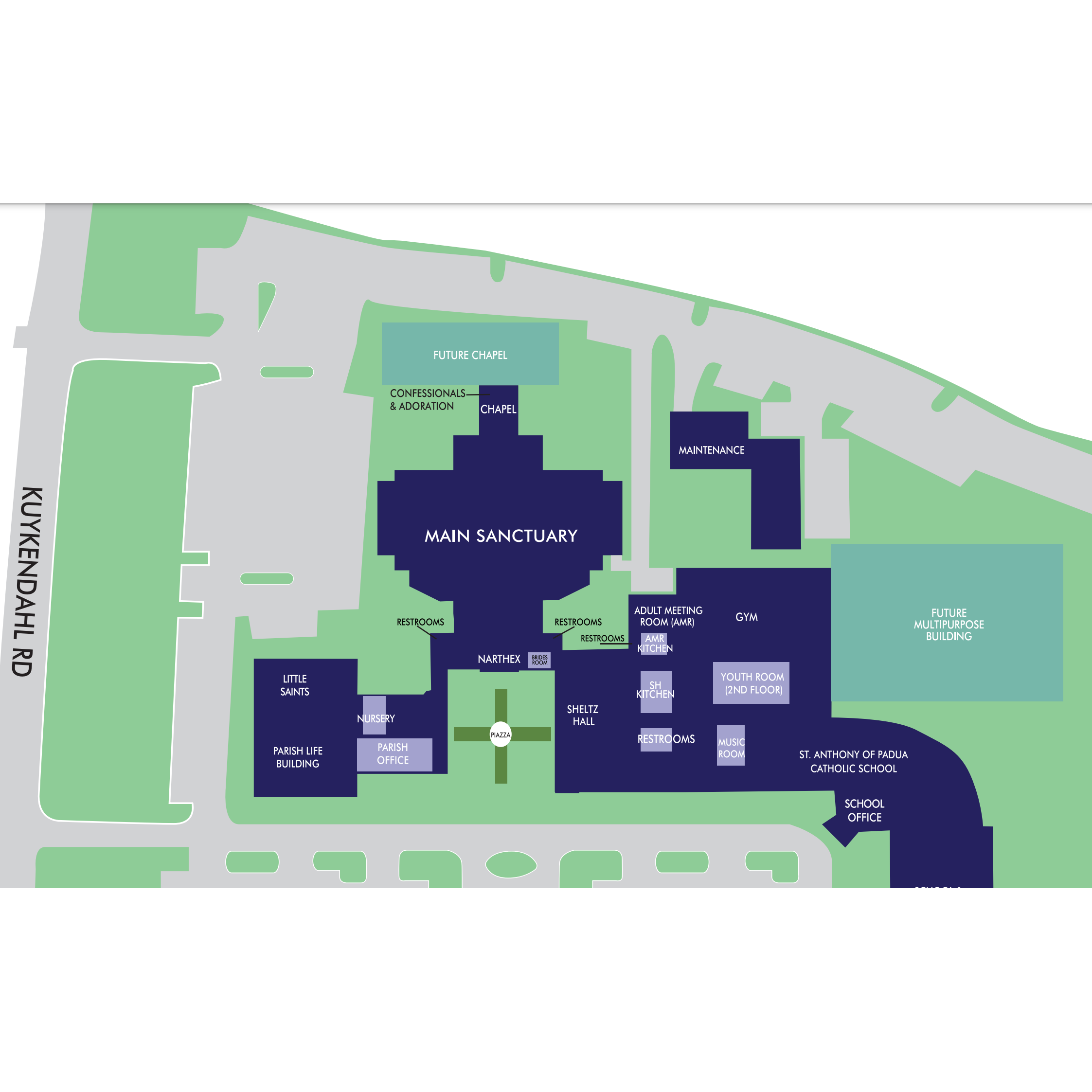 Future Chapel labeled in the map is the OLA (Our Lady of Angels Chapel) . Chapel - Confessionals & Adoration is the Adoration Chapel where we are getting married.