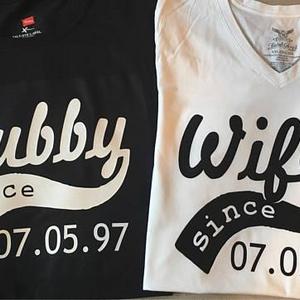 Hubby and Wifey Couple shirts with wedding date from Etsy