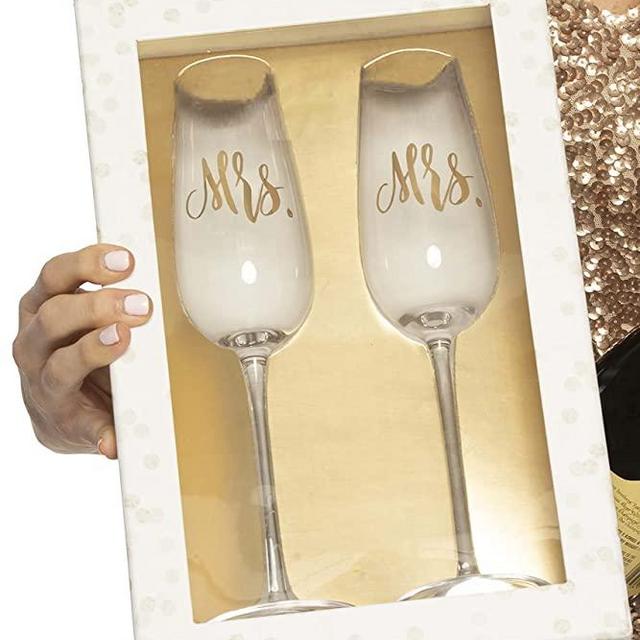 Wedding Champagne Flutes with Gift Box/ Mrs. & Mrs. Wedding Glasses/ Lesbian Wedding Toasting Glasses (Mrs. & Mrs.)