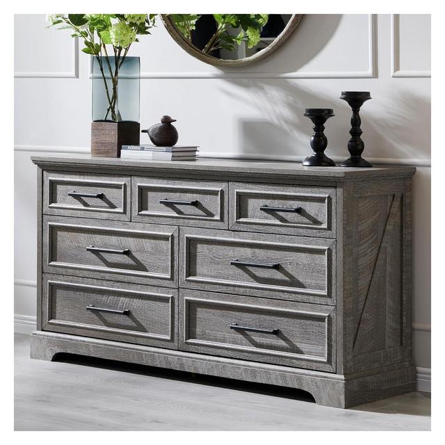 52" Wide Farmhouse 7 Drawers Dresser for Bedroom, Wood Chest of Drawers with Natural Texture for Bedroom, Living Room, Gray