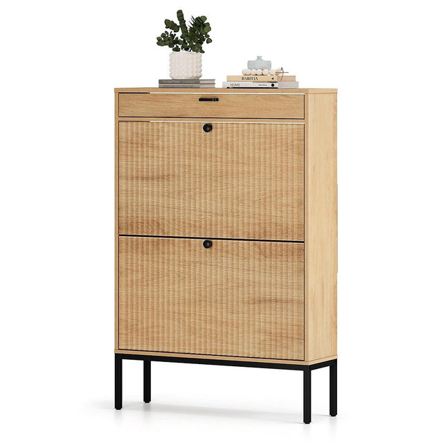 XIAO WEI Shoe Cabinet, Shoe Storage Organizer Cabinet with 2 Flip Wavy Line Drawers, Freestanding Shoe Rack with Adjustable Shelf for Entryway, QH242-1