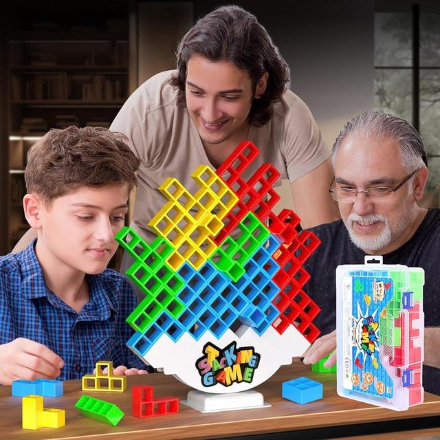 BBnote 48 PCS Tetra Tower Game for Adult & Kids, Stack Attack Board Games for Family Travel Party, 2 Players Balance Stacking Toy, Team Toys Building Block