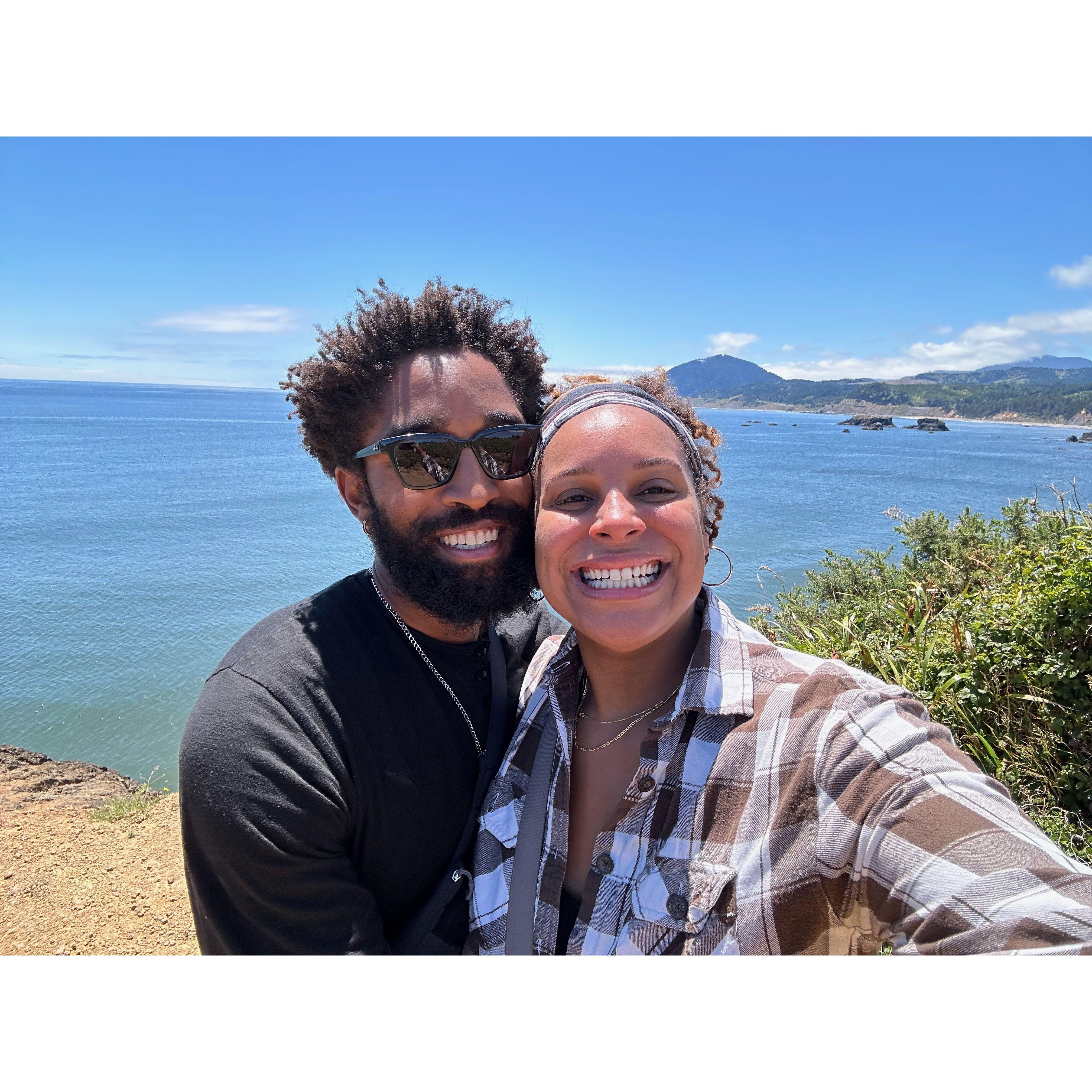 Right after Jordan got down on one knee & proposed, overlooking the Oregon sand dunes at Battle Rock in Port Orford.