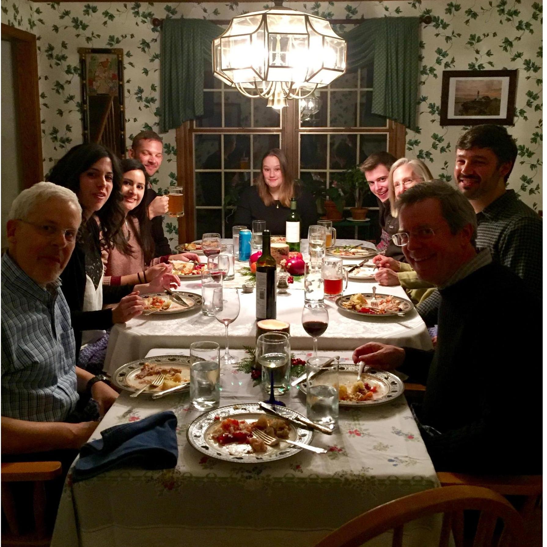Yum! Thanksgiving 2016 at the Sidman's, with the usual suspects: star neighbors the Bruers and cousin Clara!