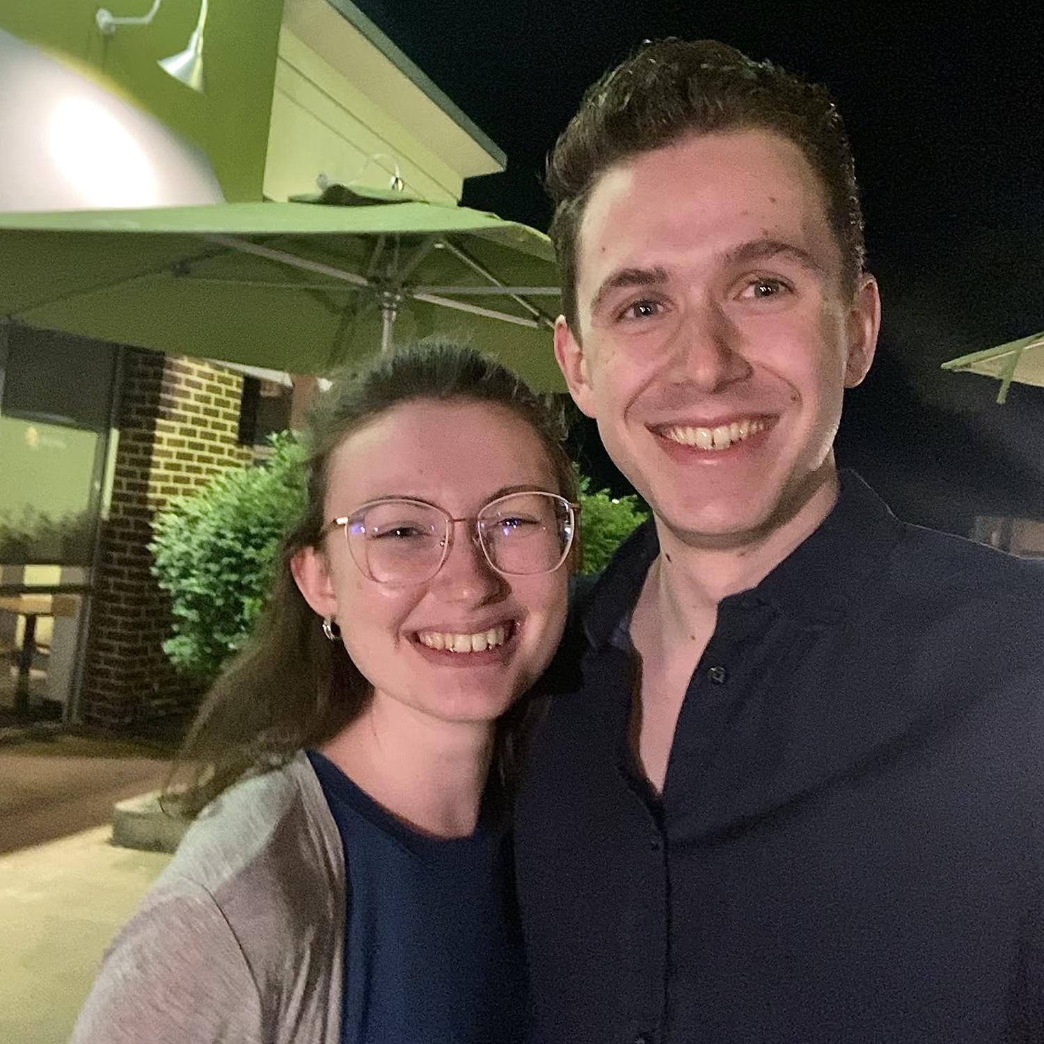 5/16/2024 - First date photo after Michael officially asked Ana out. They sat on the Panera patio way after it closed.