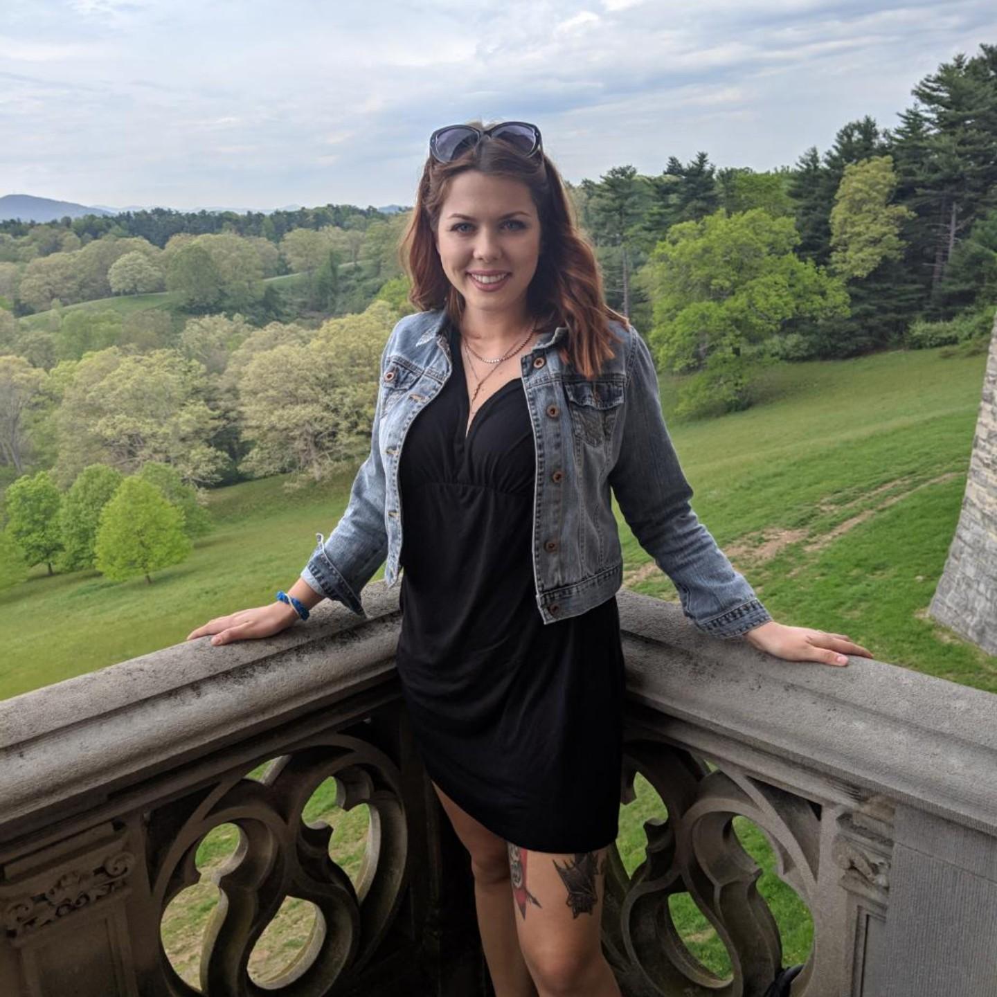 The first photo Emily ever sent Ross (visiting the Biltmore Estate with family).