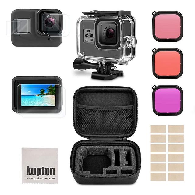 Kupton Accessories Kit Compatible with GoPro Hero 8 Black Bundle, Waterproof Housing Case + Tempered Glass Screen Protector + Carrying Case + Snorkel Filters + Anti-Fog Inserts for Go Pro Hero8