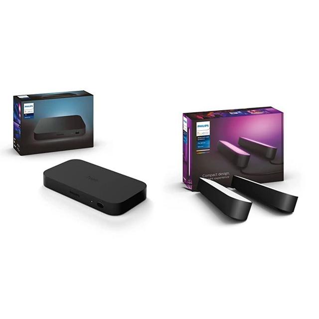 Philips Hue Play HDMI Sync Box to Sync Hue Colored Lights with Music, Movies, and More & Play White & Color Smart Light, 2 Pack Base kit, Hub Required/Power Supply Included (Compatible with Alexa)