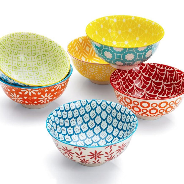AntoKueh Colorful Ceramic Bowls 10oz, 4.7in small ice cream bowl Set of 6 for Dessert, Snack, Porcelain bowl for Dipping, Sauce, Microwave & oven Safe
