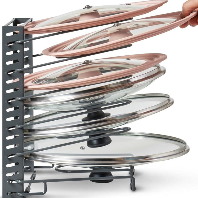 BTH Adjustable Pot Lid Organizer for Cabinet - Kitchen Storage Rack with 6 Adjustable Shelves, Pot Lid Holder, Pan and Pot Rack Organizer, Perfect for Pantry & Inside Cabinet Organizer