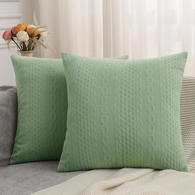 Cikary Decorative Throw Pillow Covers 26x26 Set of 2 for Sofa Bed with Raised Twisted Rope Pattern, Stretchy Embossed Couch Pillow Covers, Sage Green