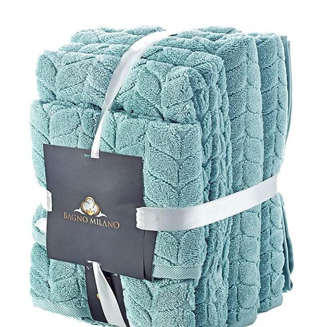 Bagno Milano 100% Turkish Cotton Jacquard Luxury Towel Set – Quick Dry Non-GMO Ultra-Soft, Plush and Absorbent Luxury Durable Turkish Towels Set (Aqua Green, 6 pcs Towel Set)
