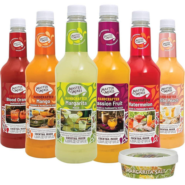 Master of Mixes Margarita / Daiquiri Drink Mixes Variety, Ready to Use, 1 Liter Bottles (33.8 Fl Oz), Pack of 6 Flavors + Margarita Salt