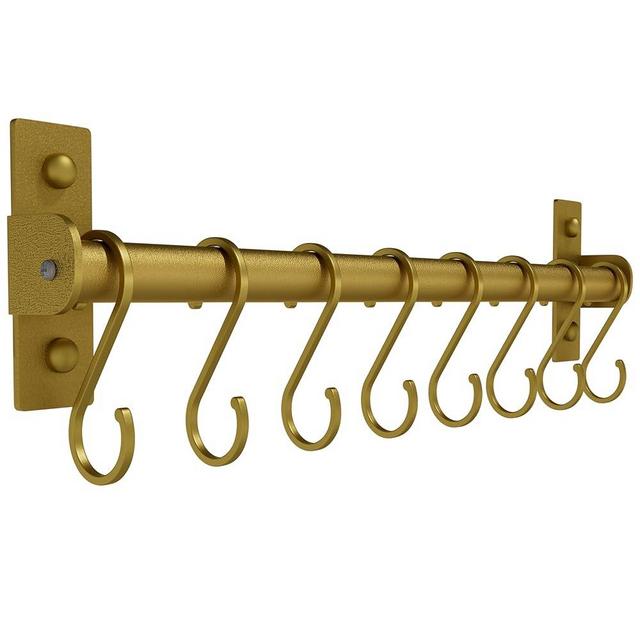 Dseap Kitchen Utensil Holder Hanger, Pot and Pan Rack wall mounted, Kitchen Rail with 8 Hooks for Hanging Cooking Utensils, Mugs, Spoons, Wall Mounted, Gold