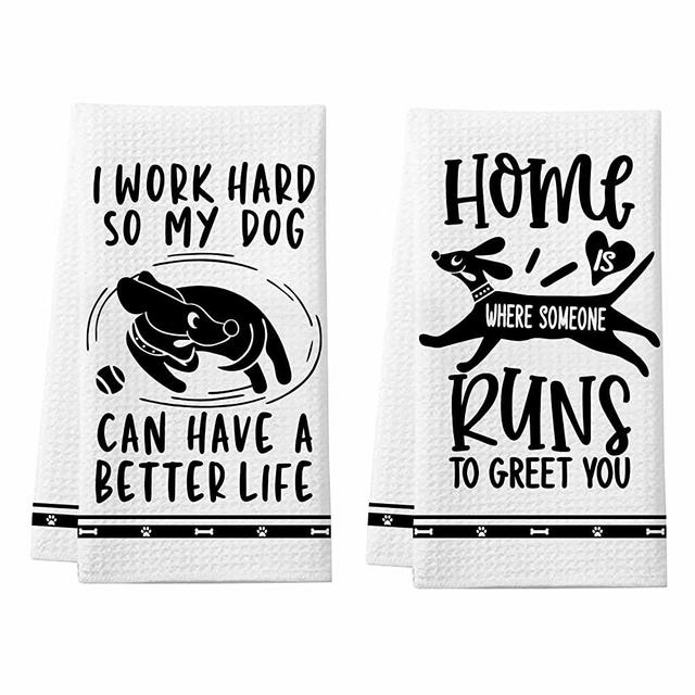 Homythe Dog Mom Gifts for Women, Black Dog Decor for Dog Lovers, 2 Pack Waffle Weave Kitchen Towels, Funny Dog Dish Towels Set, Farmhouse Decorative Tea Towels - Cute Birthday, Housewarming Gift
