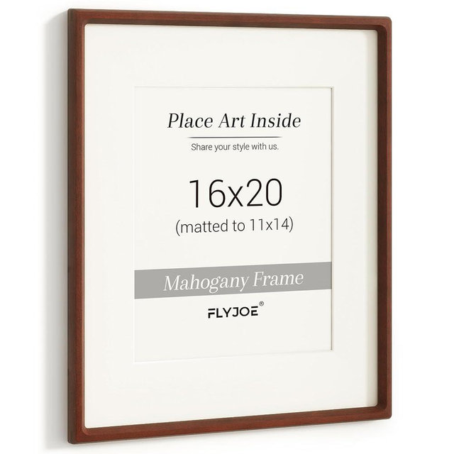 16 x 20 Picture Frame, USA-Sourced Natural Mahogany Wood Photo Frame with Tempered Glass, Handcrafted Rounded Corner 16x20 Wooden Frame Matted to 11x14 Photos, Horizontal or Vertical Wall Mounting