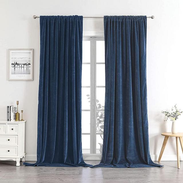 Joydeco Blue Velvet Curtains 84 inch Length 2 Panels Burg Set, Luxury Rod Pocket Thermal Insulated Window Blackout Curtain, Room Darkening Drapes for Living Dining Room Bedroom Privacy