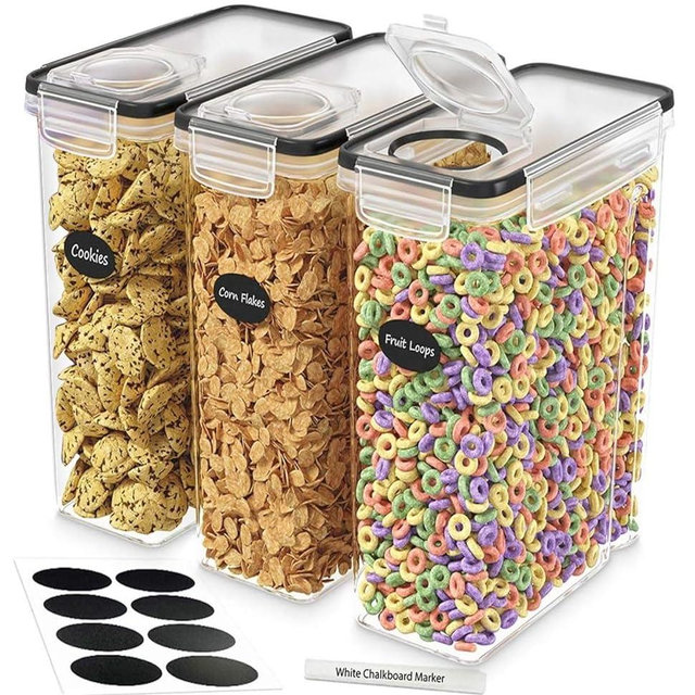 Cereal Containers Storage – 3 Pack Cereal Dispenser Countertop, Airtight Food Storage Containers for Pantry Organization and Storage, Bpa-free Cereal Storage Container with Marker & Labels (135.2oz)