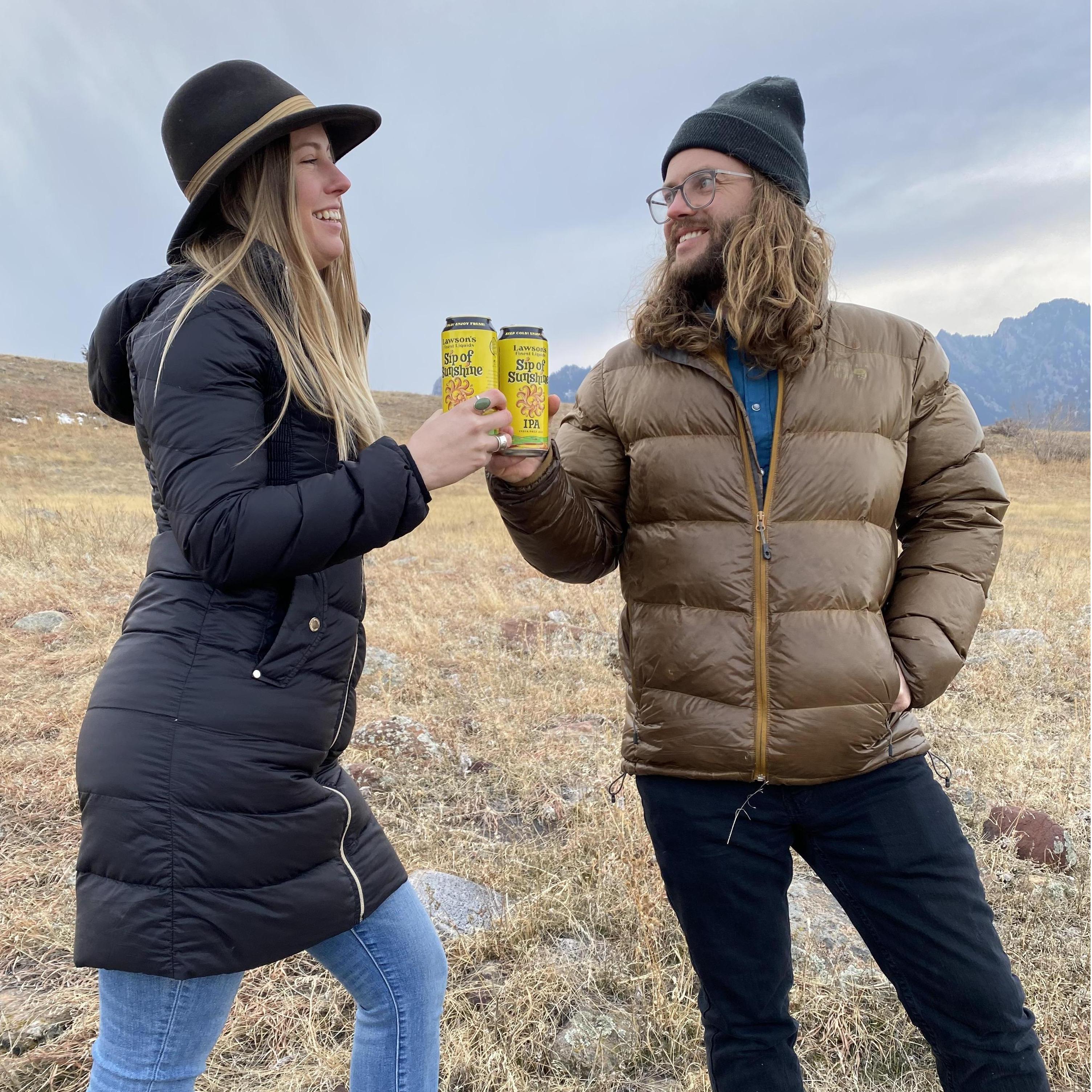 Cheers-ing after a cold engagement photo shoot...