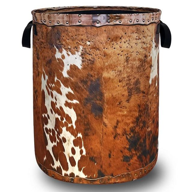 Vintage Brown Cow Skin Laundry Basket Foldable Funny Animal Print Laundry Hamper With Handle Oxford Cloth Portable Clothes Storage Basket Laundry Bag 18.9"x16.5" For Laundry Room/Bedroom/Bathrooms