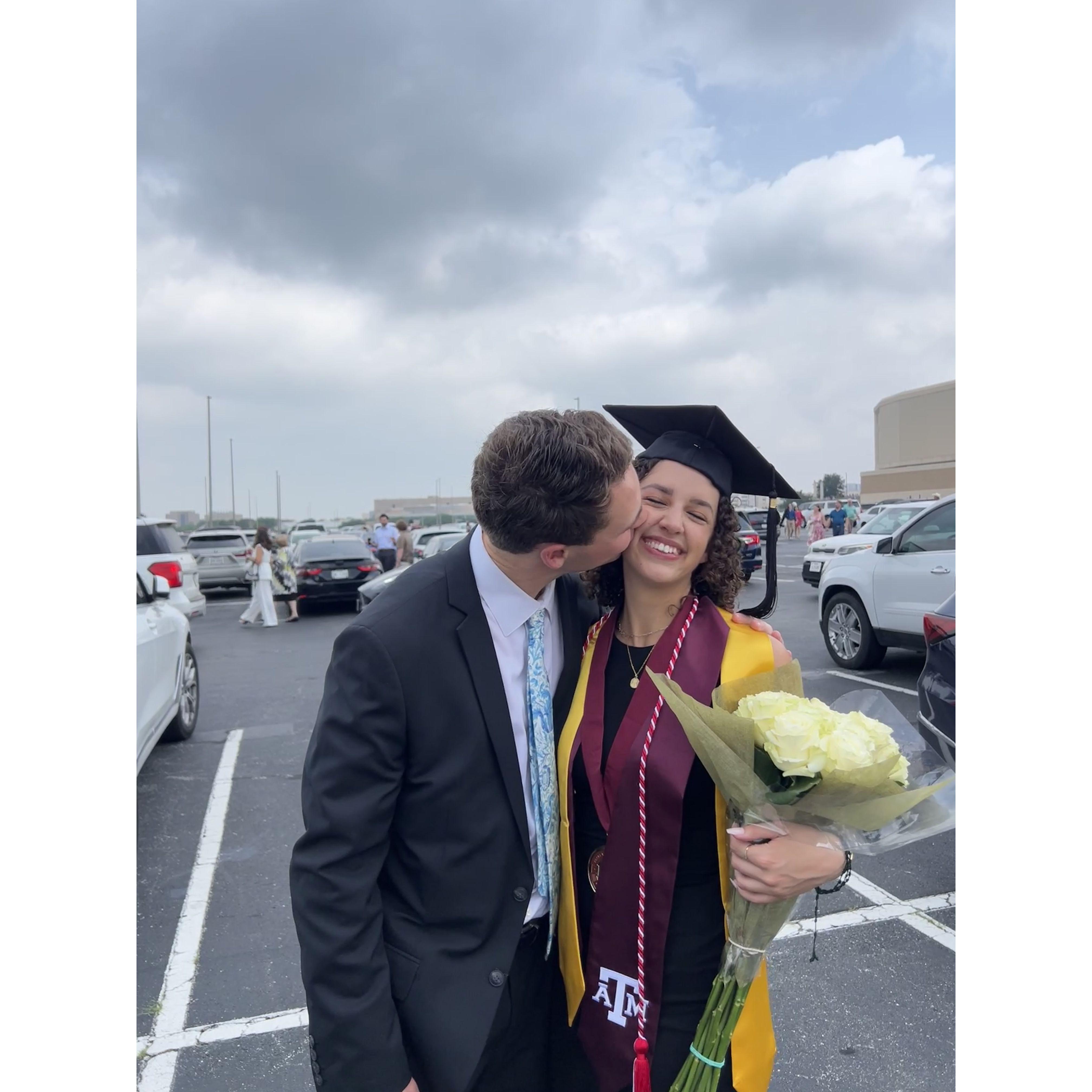 Trinity graduated in May of 2024, and Will was there with a cowbell to cheer her across the stage! Little did she know that he would be proposing the very next day.