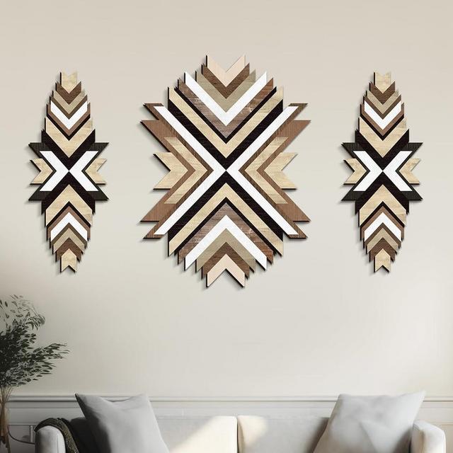 Wenqik 3 Pcs Aztec Wall Art Wood Southwest Navajo Art Wall Decor Farmhouse Rustic Bedroom Hanging Wall Decor Boho Navajo Tribal Modern Geometric Vintage Wall Decor for Living Room (22 x 15 Inch)