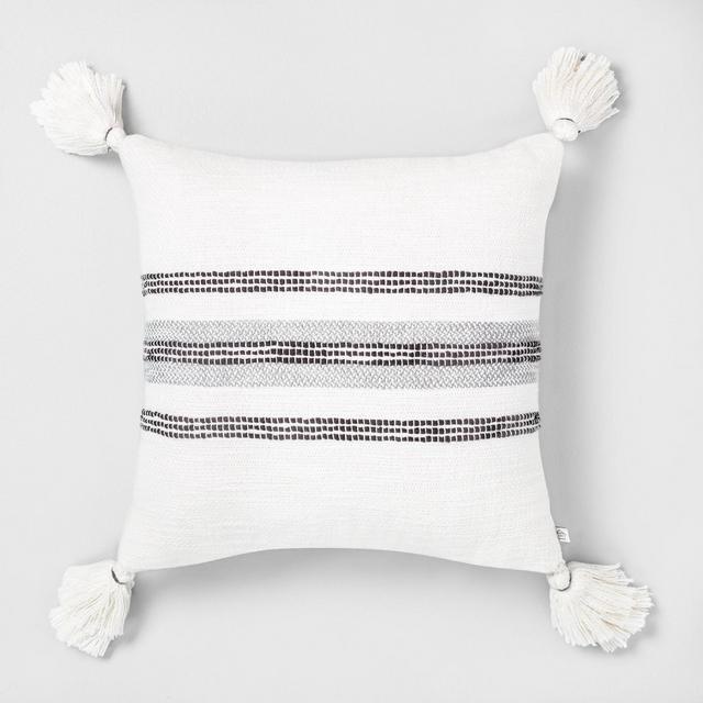 18x18 Center Multistripe Pillow Gray / Sour Cream - Hearth & Hand™ with Magnolia
