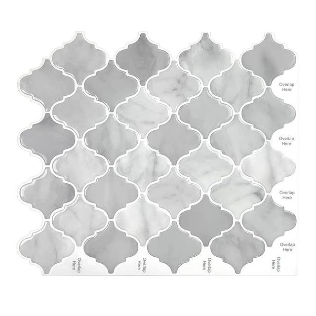 WalDecoo Arabesque Peel and Stick Backsplash for Kitchen, Premium 3D Self-Adhesive Kitchen Backsplash, Grey Stick on Backsplash for Kitchen and Bathroom(10Tiles)