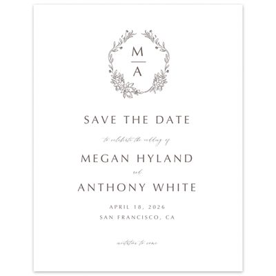Dark Taupe, White Wedding Digital Save the Date - Pasqual Portrait