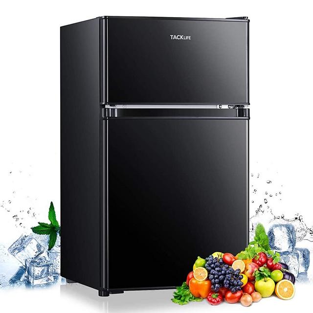 Mini Fridge with Freezer, TACKLIFE 3.2 Cu.Ft Mini Refrigerator, 2 Door, 37DB Low Noise, Engery Saving with LED Light, Low-frost Mini Fridge for Bedroom, Office, Dorm, RV, Apartment, Black- MPBFD321